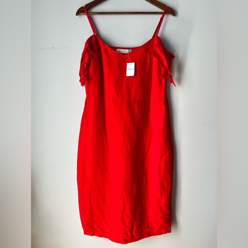 NWT Abercrombie Off the Shoulder w/Adjustable Ties Red Midi Dress, SZ 10